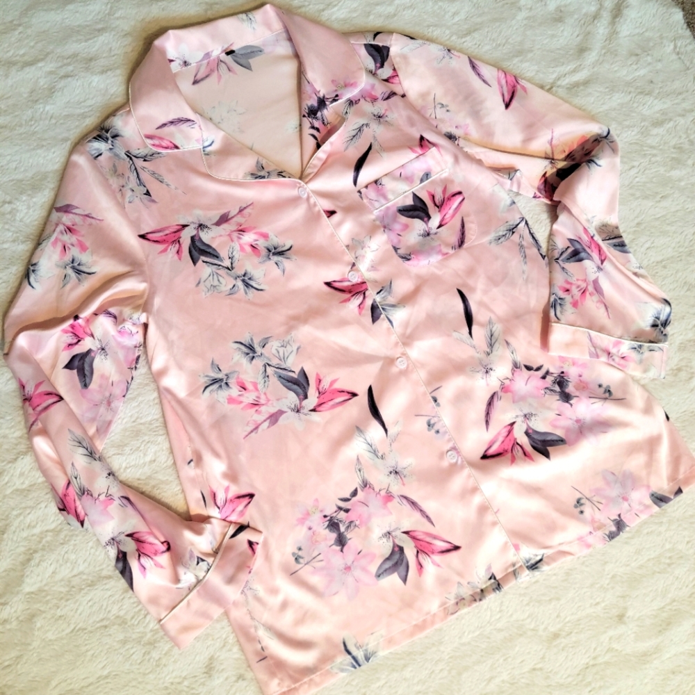 Pink Silky Collared Sleep Shirt